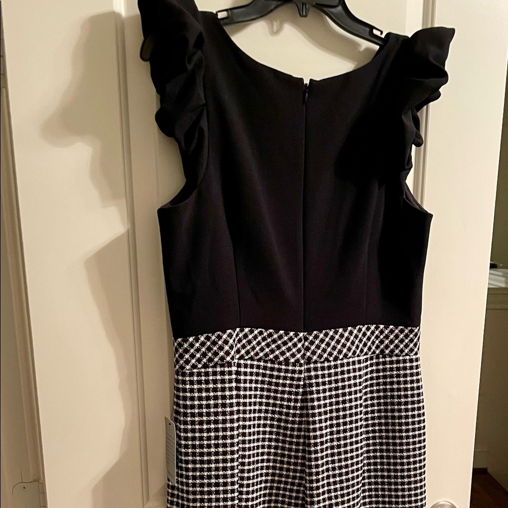 Black/white gingham sleeves jumpsuit with ruffles